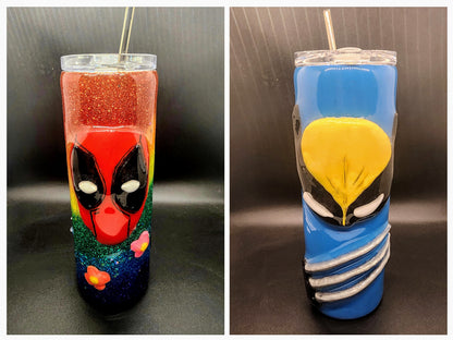 Deadpool and Wolverine 50/50 3D Stainless Steel Tumbler