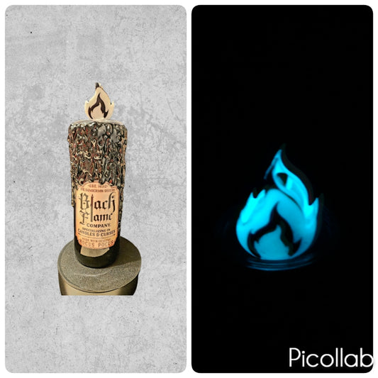 Black Flamed Candle Cup w/ Glow in the Dark Flame Straw Topper