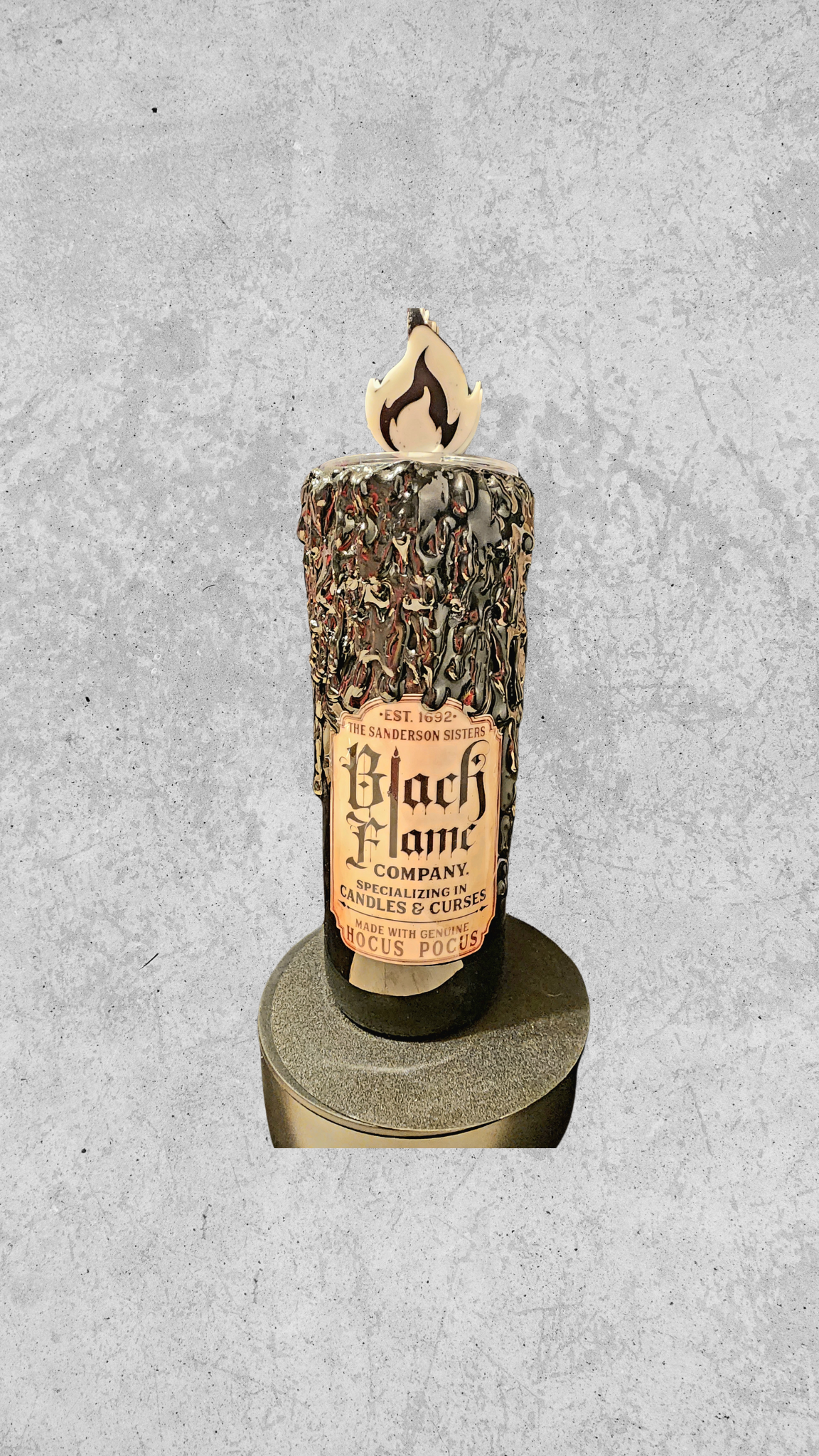 Black Flamed Candle Cup w/ Glow in the Dark Flame Straw Topper