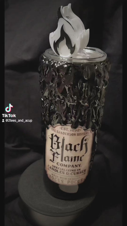 Black Flamed Candle Cup w/ Glow in the Dark Flame Straw Topper